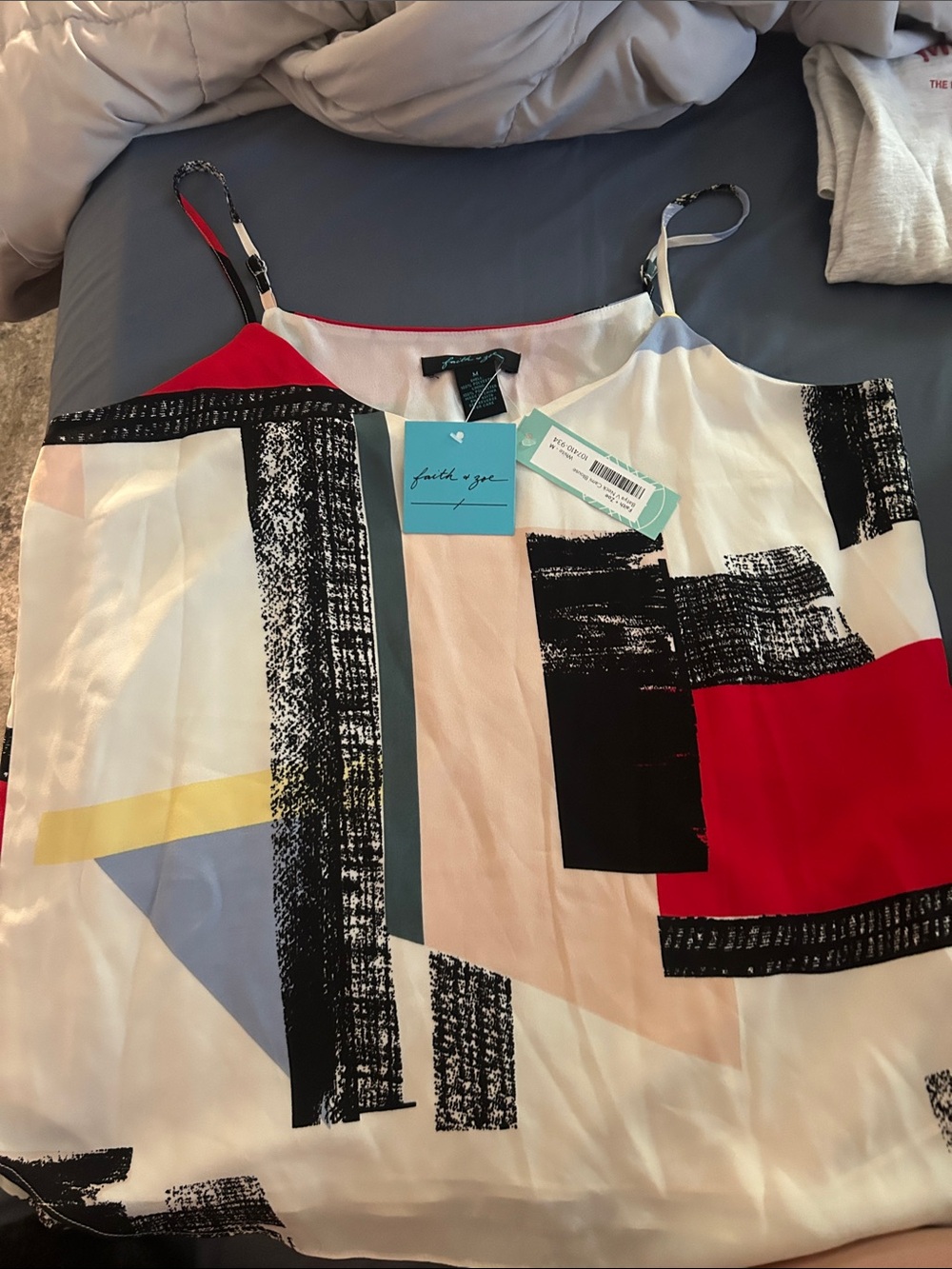 Faith & Zoe Cream, Black, Pink & Teal Colorblock Cami